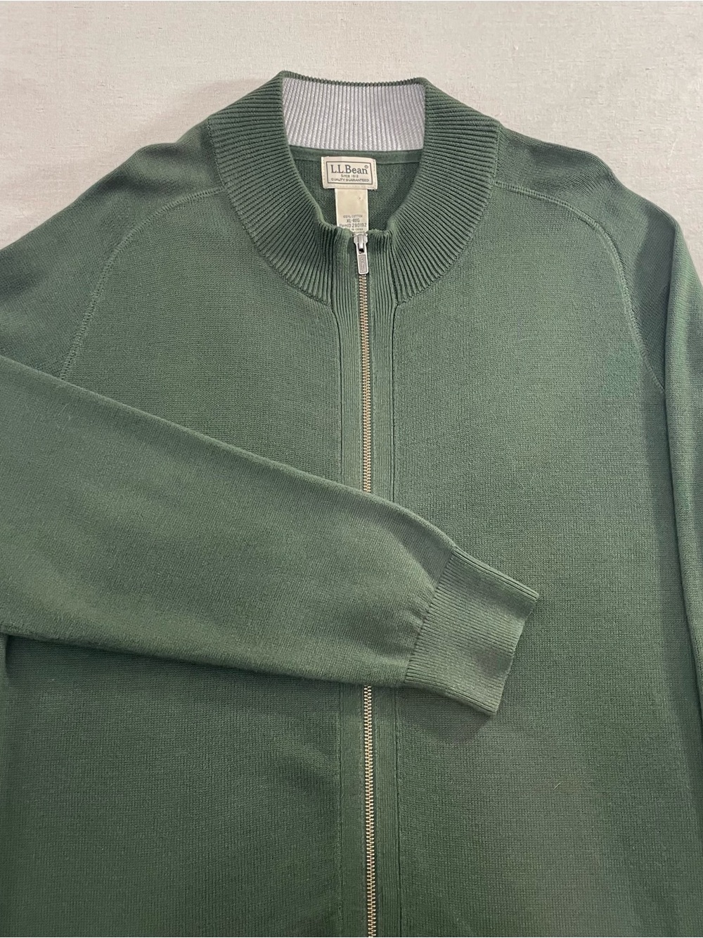 LL Bean Cardigan Sweater Mens Sz XL Reg Full Zip Mock Neck 100% Cotton Ribbed - Picture 4 of 11